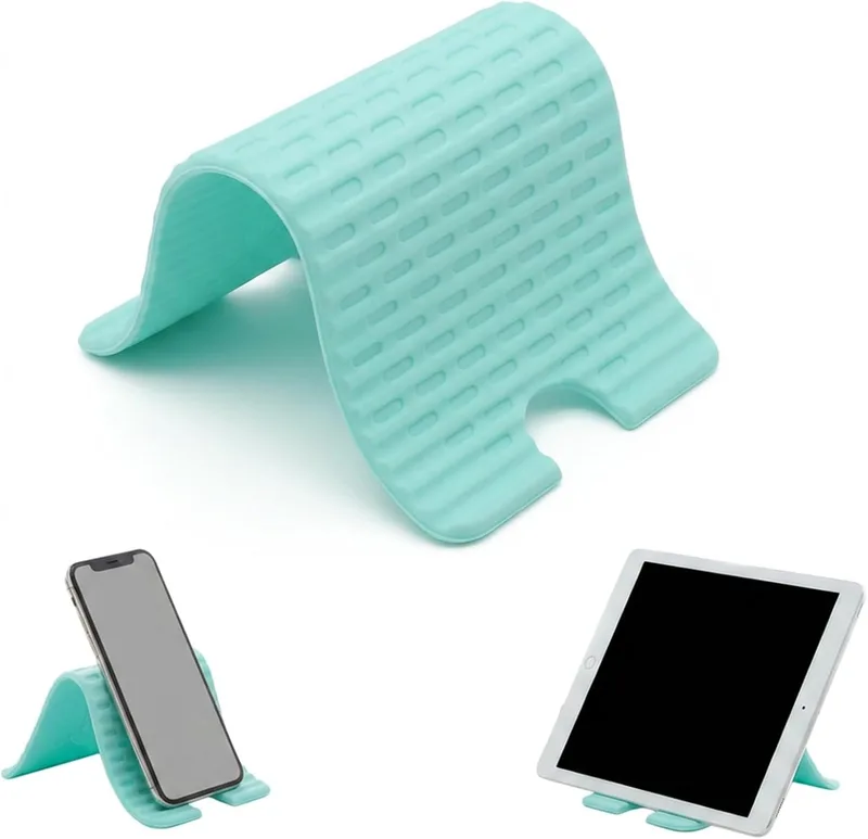 XAVURO ▫️ Suporte dobrável para telemóvel em silicone, suporte de secretária universal antiderrapante para smartphone e tablet, ajustável e ergonómico (azul)