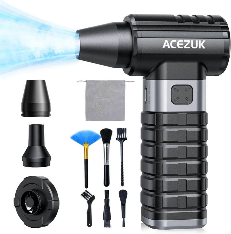 ACEZUK ▫️ Soprador de Pó Elétrico 300000RPM, 4 Velocidades Recarregável Ar Comprimido Limpeza de PC com 10500mAh, Soprador de Ar Comprimido para Portátil, Teclado, Carro