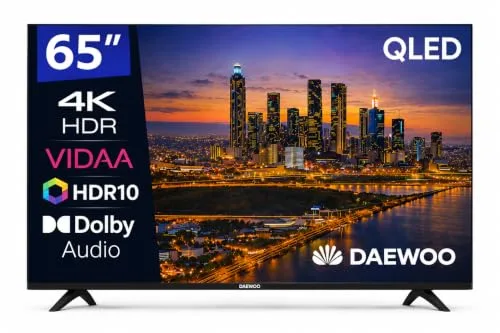 Daewoo ▫️ 65VB56QV Smart TV de 65 polegadas QLED 4K UHD, HDR10, Dolby Audio, Bluetooth, HDMI 2.1, design sem moldura (Frameless), Gama 2026 2