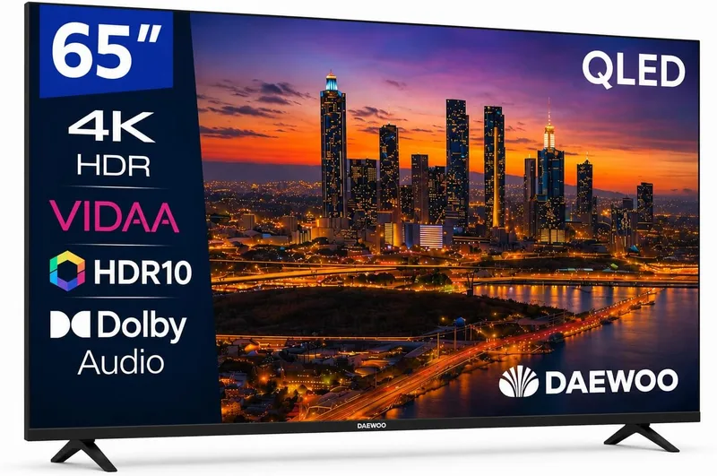 Daewoo ▫️ 65VB56QV Smart TV de 65 polegadas QLED 4K UHD, HDR10, Dolby Audio, Bluetooth, HDMI 2.1, design sem moldura (Frameless), Gama 2026