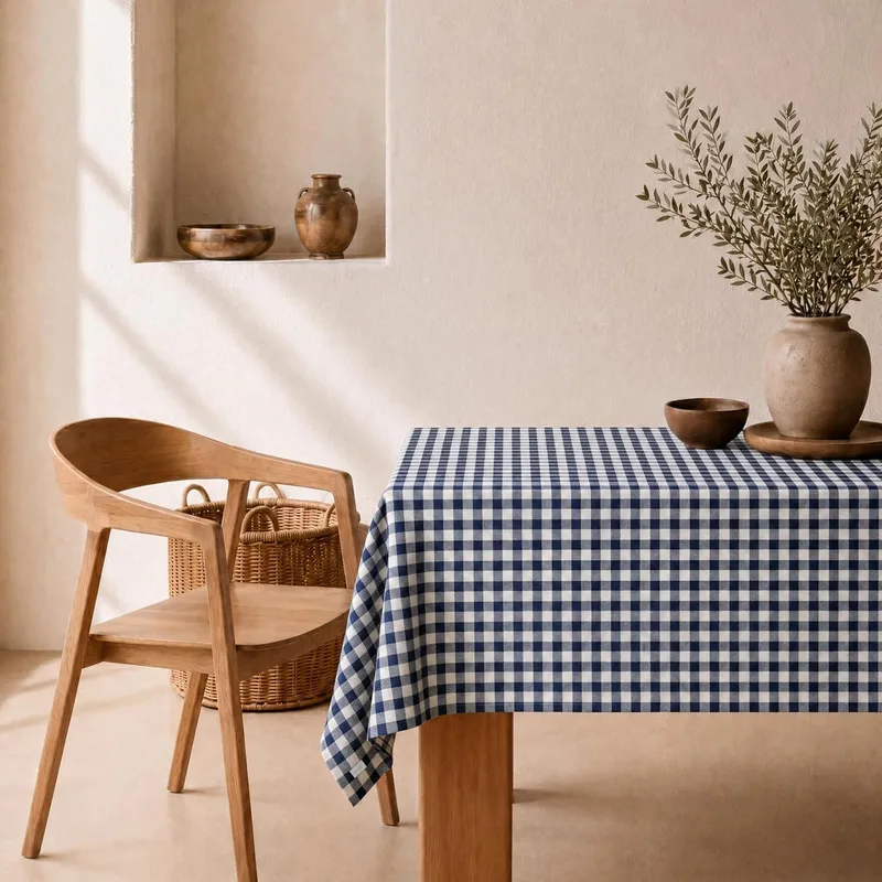 svet ▫️ Manta de mesa antimanchas com toque extra suave, mesa retangular, algodão impermeável, 140 x 180 cm (xadrez Vichy azul-marinho)