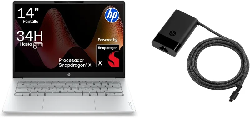 HP ▫️ OmniBook 5 14-he0000nsx - Portátil de 14” com ecrã OLED (1920x1200), Snapdragon X AI PC, 16 GB de RAM, SSD de 512 GB, até 34 horas de autonomia, Windows 11, teclado QWERTY espanhol, prateado, sem carregador incluído