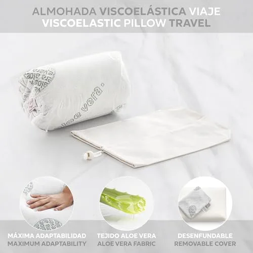 TEXTIL-HOME ▫️ Textilhome Pack de 2 Almofadas de Viagem Viscoelásticas 43x24 cm com Aloe Vera 2