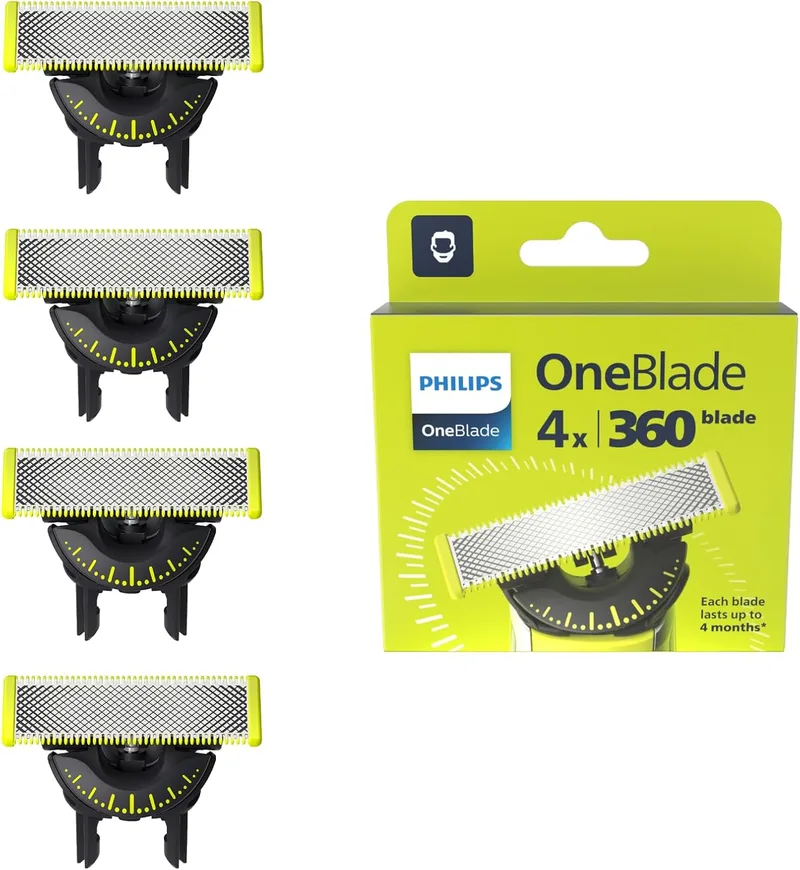 PHILIPS ▫️ Lâminas OneBlade Original 360, compatíveis com todos os cabos OneBlade e Pro, 4 unidades (modelo QP440/60)