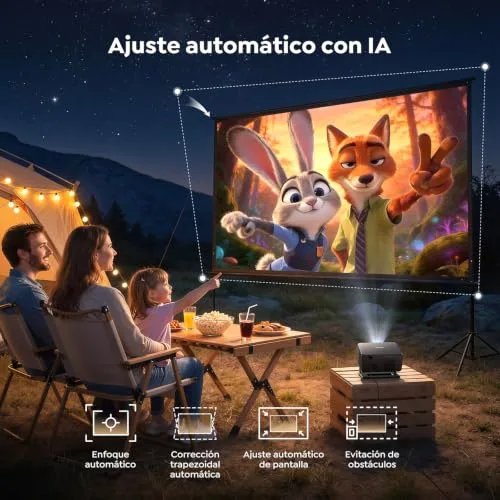 TOPTRO ▫️ Projetor 4K 【Google TV 14.0/Aplicações oficiais/Foco automático/Correção trapezoidal】 Projetor portátil com controlo por voz, 1080p FHD nativo, HDR10, Wi-Fi 6 e Bluetooth 5.3 – Projetor inteligente para uso no exterior/cinema em casa/projeção no teto/HDMI 5