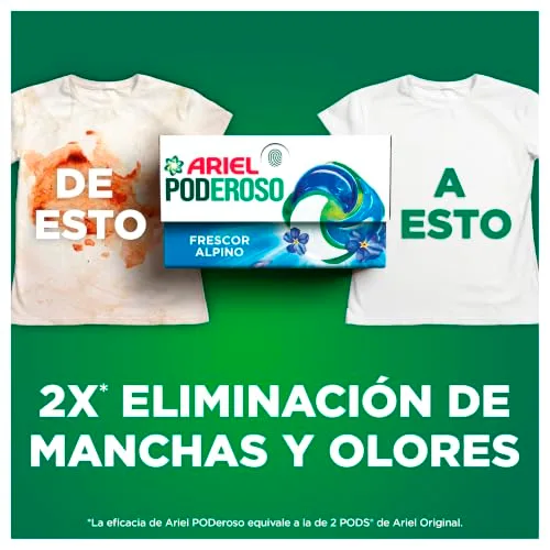 Ariel ▫️ PODs PODEROSO, Detergente Líquido em Cápsulas para 14 Lavagens, Frescor dos Alpes, com Aditivos Integrados, Removedor de Manchas e Eliminador de Odores X2 (Embalagem de 4) 3