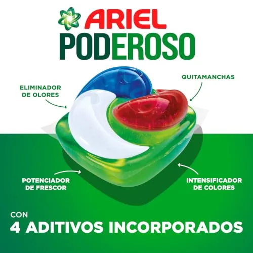 Ariel ▫️ PODs PODEROSO, Detergente Líquido em Cápsulas para 14 Lavagens, Frescor dos Alpes, com Aditivos Integrados, Removedor de Manchas e Eliminador de Odores X2 (Embalagem de 4) 4