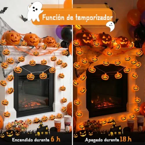 AGOTD ▫️ Guirlanda de luzes de Halloween, 3 m, 20 LEDs, abóbora, bateria externa com temporizador de 6 horas, resistente à água (IP65), para decoração de Halloween e festas temáticas de zombies 3