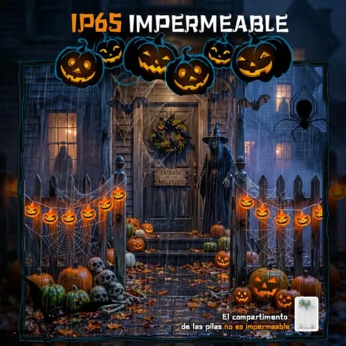 AGOTD ▫️ Guirlanda de luzes de Halloween, 3 m, 20 LEDs, abóbora, bateria externa com temporizador de 6 horas, resistente à água (IP65), para decoração de Halloween e festas temáticas de zombies 4