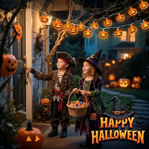 AGOTD ▫️ Guirlanda de luzes de Halloween, 3 m, 20 LEDs, abóbora, bateria externa com temporizador de 6 horas, resistente à água (IP65), para decoração de Halloween e festas temáticas de zombies 5