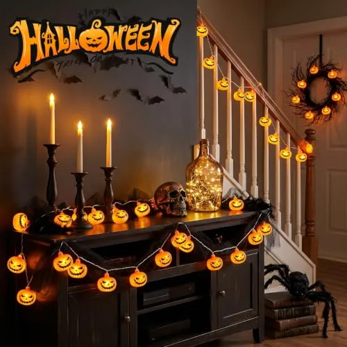 AGOTD ▫️ Guirlanda de luzes de Halloween, 3 m, 20 LEDs, abóbora, bateria externa com temporizador de 6 horas, resistente à água (IP65), para decoração de Halloween e festas temáticas de zombies 7