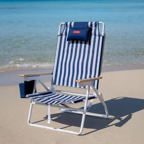 Flamingueo ▫️ Pack 2 Cadeiras de Praia Dobráveis - Reclináveis em 5 posições - Bolso térmico - Bolso para telemóvel - Alças tipo mochila - Almofada ergonómica - Alumínio e poliéster - Azul 2