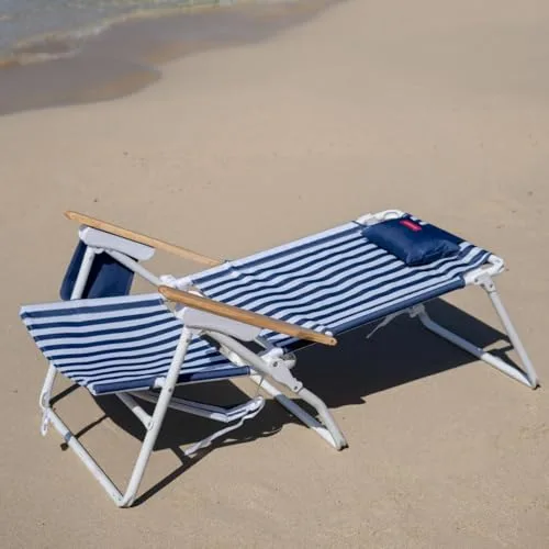 Flamingueo ▫️ Pack 2 Cadeiras de Praia Dobráveis - Reclináveis em 5 posições - Bolso térmico - Bolso para telemóvel - Alças tipo mochila - Almofada ergonómica - Alumínio e poliéster - Azul 3