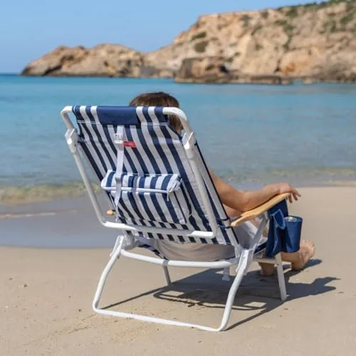 Flamingueo ▫️ Pack 2 Cadeiras de Praia Dobráveis - Reclináveis em 5 posições - Bolso térmico - Bolso para telemóvel - Alças tipo mochila - Almofada ergonómica - Alumínio e poliéster - Azul 6