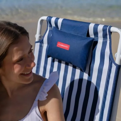 Flamingueo ▫️ Pack 2 Cadeiras de Praia Dobráveis - Reclináveis em 5 posições - Bolso térmico - Bolso para telemóvel - Alças tipo mochila - Almofada ergonómica - Alumínio e poliéster - Azul 7