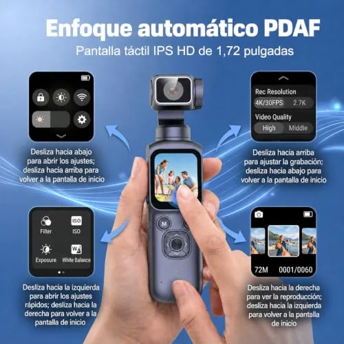 MNIFTO ▫️ Câmara Vlog 4K, Gimbal CAM com deteção facial, lente giratória de 180°, câmara Vlog com Wi-Fi para desporto e vlogging, viagens 5