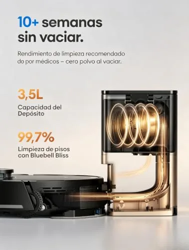 Ultenic ▫️ Robô aspirador e esfregador de chão com esvaziamento automático e líquido de limpeza: LiDAR linear a laser, sistema de evasão melhorado, 10 000 Pa, potência reforçada em tapetes, aplicação e comando por voz, para apartamentos e famílias com animais de estimação 3