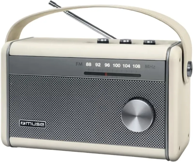 Muse ▫️ M-098 SC - Rádio Bluetooth portátil, rádio FM com 10 W de potência de saída, antena telescópica FM, indicador de frequência iluminado, USB-C, conector para auscultadores, rádio com bateria, fonte de alimentação