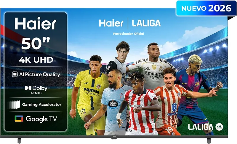 Haier ▫️ K85 4K UHD 50" H50K85GUX, Smart TV com Google TV, Chromecast, Dolby Audio, HDR10, MEMC, AI Picture Quality, Bluetooth 5.1, Gaming Accelerator 120 Hz, 2 portas USB 2.0, DBX TV, 4 portas HDMI 2.1 [2026]