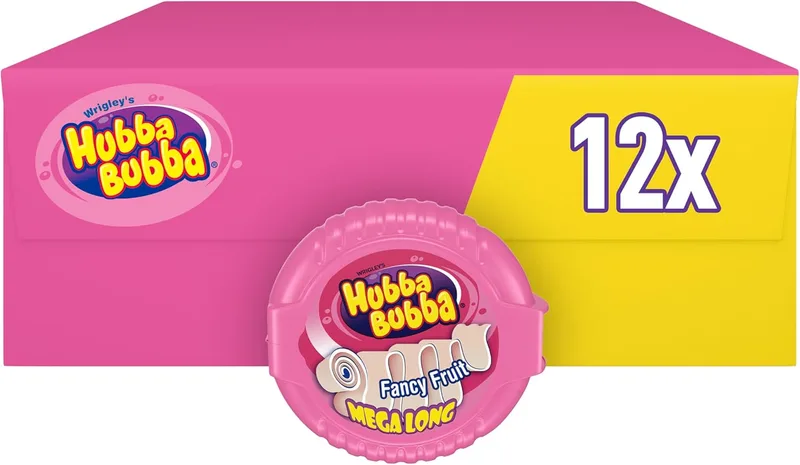Hubba Bubba ▫️ pastilhas elásticas em rolo, com sabor a fruta, 180 cm, embalagem com 12 rolos de pastilhas elásticas, o tamanho ideal de doces para partilhar, como presente doce ou para ter sempre um hálito fresco