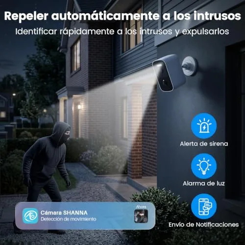 SHANNA ▫️ Câmara de vigilância Wi-Fi para exterior com bateria de 5200 mAh – Armazenamento na nuvem gratuito, montagem magnética; câmara de vigilância para exterior com Wi-Fi de 5 GHz e 2,4 GHz, deteção de movimento, visão noturna a cores com IA, IP66 5