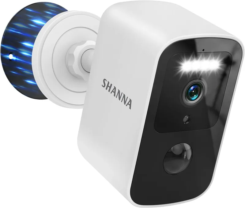 SHANNA ▫️ Câmara de vigilância Wi-Fi para exterior com bateria de 5200 mAh – Armazenamento na nuvem gratuito, montagem magnética; câmara de vigilância para exterior com Wi-Fi de 5 GHz e 2,4 GHz, deteção de movimento, visão noturna a cores com IA, IP66