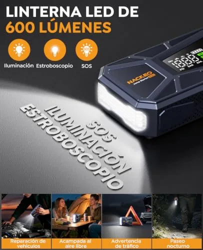NACKEO ▫️ Arrancador de baterias de automóvel de 8000 A com compressor de 160 PSI, Arrancador portátil de 12 V para automóveis (a gasolina ou 12 L de gasóleo), com lanterna LED, ecrã LCD e carregamento rápido 4