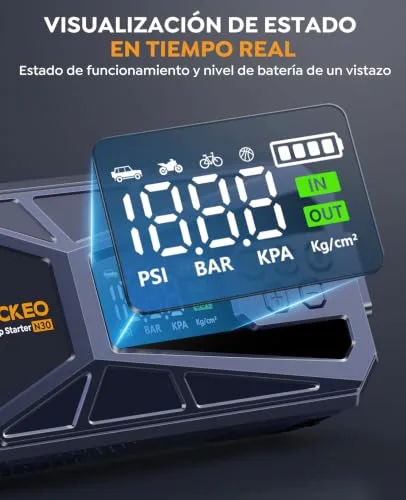 NACKEO ▫️ Arrancador de baterias de automóvel de 8000 A com compressor de 160 PSI, Arrancador portátil de 12 V para automóveis (a gasolina ou 12 L de gasóleo), com lanterna LED, ecrã LCD e carregamento rápido 5