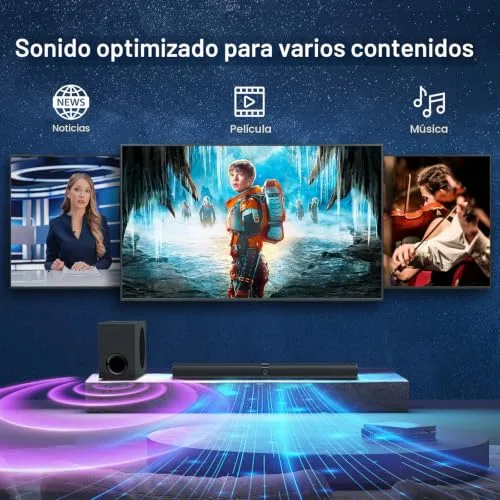 GarageRock ▫️ Barra de Som com Subwoofer para TV, Sistema de Cinema em Casa de 110 W com Graves Profundos, Aumento de Volume e 3 Modos de Equalização, Bluetooth 5.3/ARC/Opt/AUX, Sistema de Som Surround para TV/PC/Projetores 3