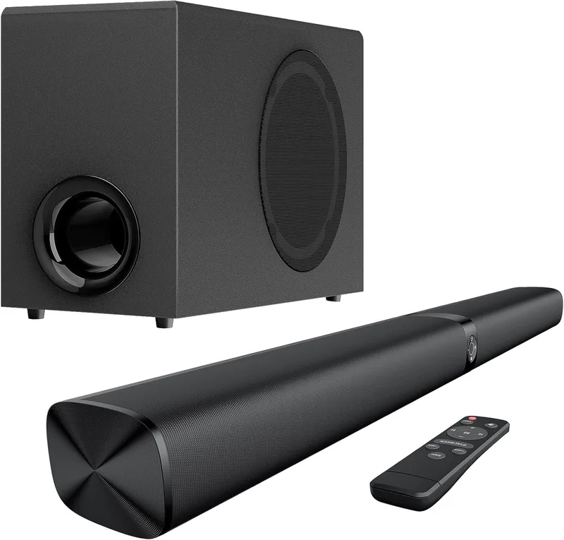 GarageRock ▫️ Barra de Som com Subwoofer para TV, Sistema de Cinema em Casa de 110 W com Graves Profundos, Aumento de Volume e 3 Modos de Equalização, Bluetooth 5.3/ARC/Opt/AUX, Sistema de Som Surround para TV/PC/Projetores
