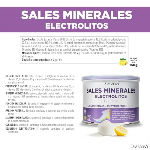 Drasanvi ▫️ Eletrólitos em Pó com Sabor a Limão 160 g, com Magnésio e Potássio 5