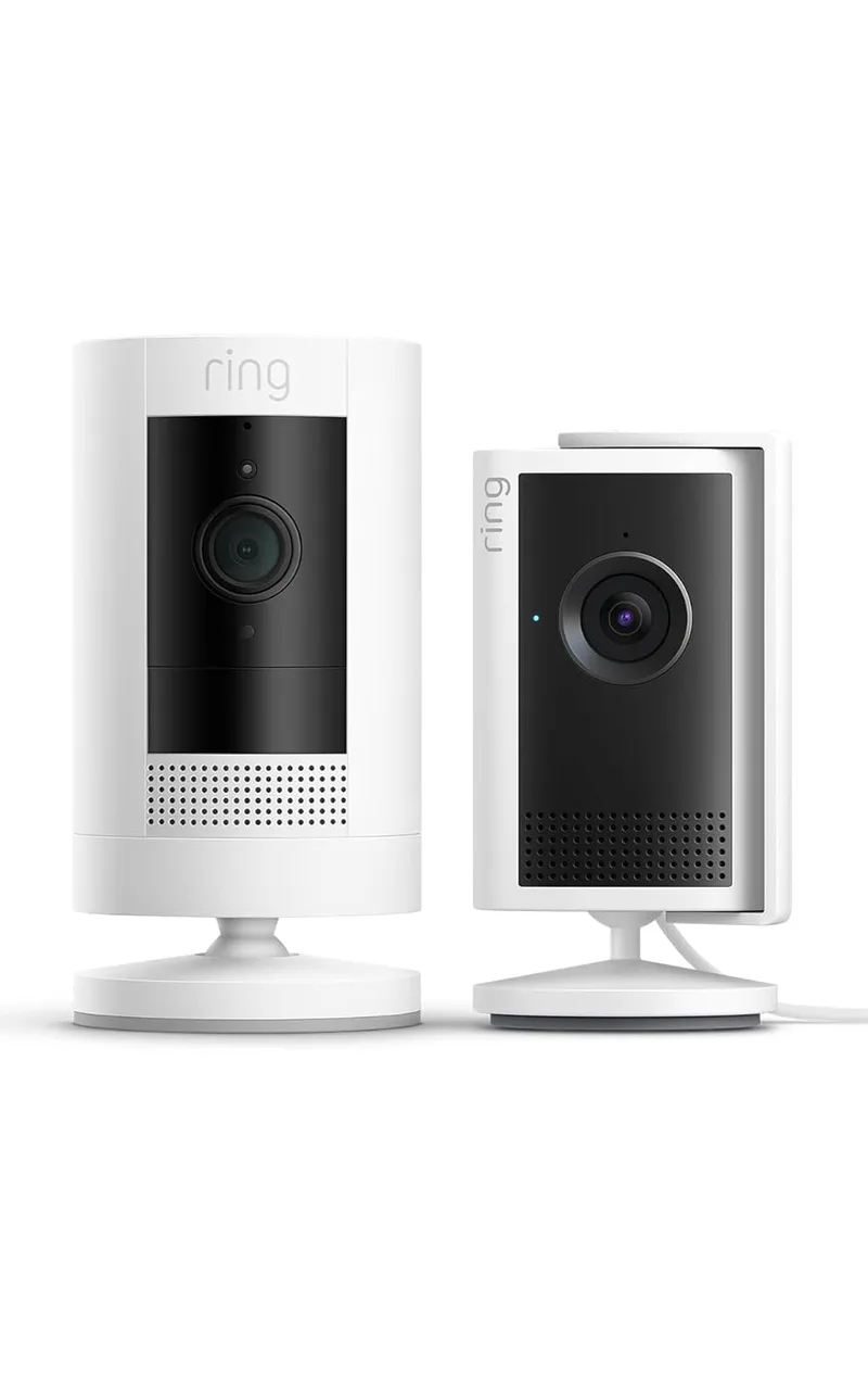 Ring ▫️ Pack: Câmara exterior com bateria (Stick Up Cam) 1080p HD + Câmara interior Plus Retinal 2K com zoom de 4x | Interior e exterior | Alexa | 30 dias de teste gratuito do Plano de Subscrição