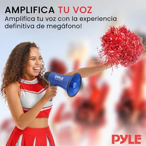 Pyle ▫️ Altifalante portátil Megáfono Siren Bullhorn – Compacto e alimentado a bateria, com 20 W de potência, microfone, 2 modos, som PA e pega dobrável para animadores de clube e uso policial 7