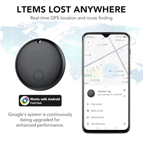 Ajblg ▫️ Android Smart Tag, localizador compatível com a aplicação Google Find Hub (apenas Android), localizador Bluetooth, localizador para chaves, carteira e bagagem, à prova de água IP68, 4, preto 3