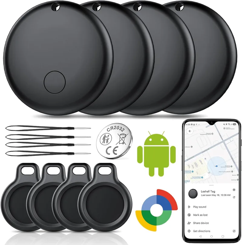 Ajblg ▫️ Android Smart Tag, localizador compatível com a aplicação Google Find Hub (apenas Android), localizador Bluetooth, localizador para chaves, carteira e bagagem, à prova de água IP68, 4, preto