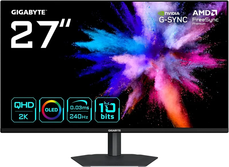 Gigabyte Technology ▫️ Monitor de jogos OLED GIGABYTE GO27Q24A de 27” 2K QHD - 2560 x 1440, 240 Hz, 0,03 ms, 400 cd/m², FreeSync Premium, compatível com G-Sync, HDMI 2.1, DisplayPort 1.4