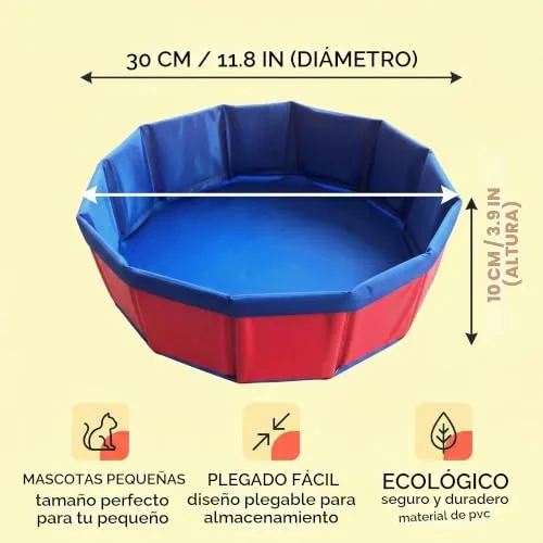 ZENQARI ▫️ 1 unidade de piscina dobrável para gatos em PVC, 30 x 10 cm, vermelha, não insuflada, ideal para gatos e animais de estimação pequenos, fácil de guardar para acampar 2