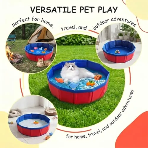 ZENQARI ▫️ 1 unidade de piscina dobrável para gatos em PVC, 30 x 10 cm, vermelha, não insuflada, ideal para gatos e animais de estimação pequenos, fácil de guardar para acampar 3