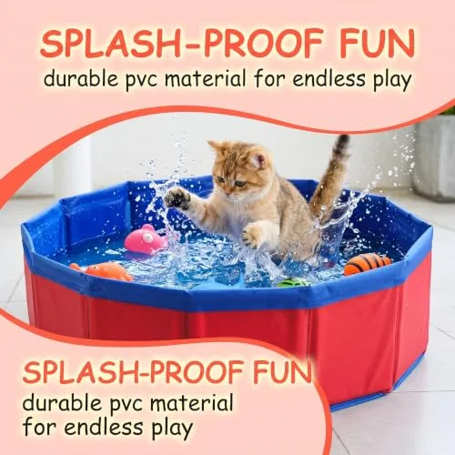 ZENQARI ▫️ 1 unidade de piscina dobrável para gatos em PVC, 30 x 10 cm, vermelha, não insuflada, ideal para gatos e animais de estimação pequenos, fácil de guardar para acampar 4