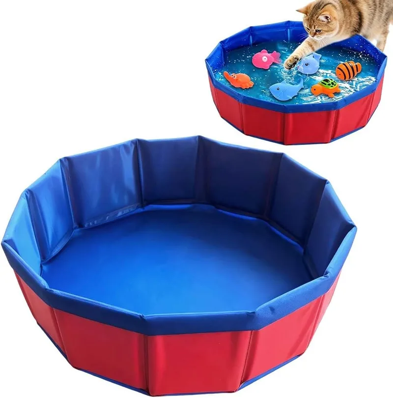 ZENQARI ▫️ 1 unidade de piscina dobrável para gatos em PVC, 30 x 10 cm, vermelha, não insuflada, ideal para gatos e animais de estimação pequenos, fácil de guardar para acampar