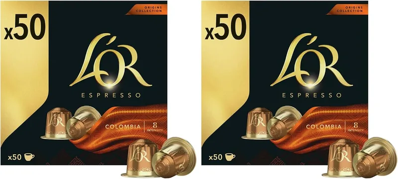 L'OR ▫️ Espresso Café Cápsulas Colômbia | Intensidade 8 | 50 cápsulas compatíveis com Nespresso (embalagem de 2)