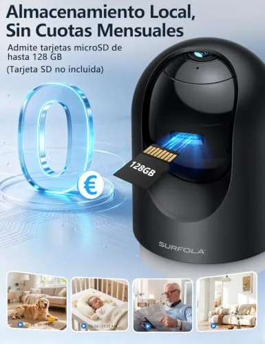 Surfola ▫️ Câmara Interior 2K, câmara para animais de estimação com deteção de movimento, câmara de segurança doméstica CCTV Wi-Fi com visão noturna, compatível com Alexa/Google, sem mensalidade 4