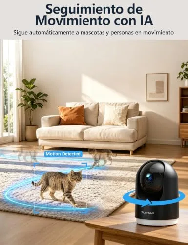 Surfola ▫️ Câmara Interior 2K, câmara para animais de estimação com deteção de movimento, câmara de segurança doméstica CCTV Wi-Fi com visão noturna, compatível com Alexa/Google, sem mensalidade 6