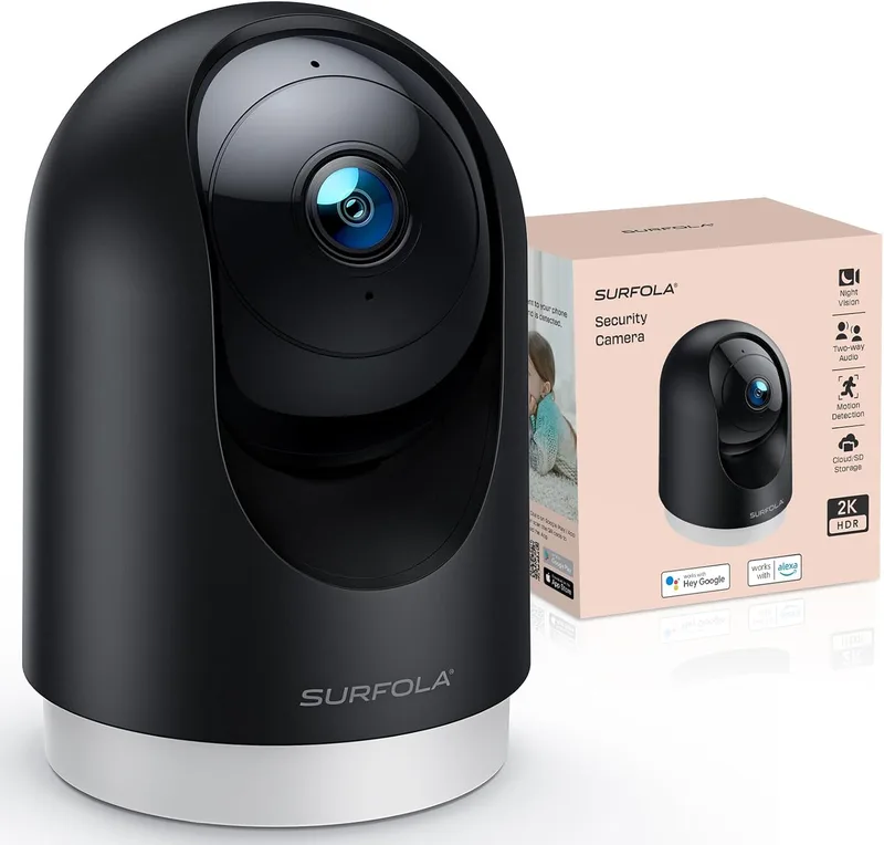 Surfola ▫️ Câmara Interior 2K, câmara para animais de estimação com deteção de movimento, câmara de segurança doméstica CCTV Wi-Fi com visão noturna, compatível com Alexa/Google, sem mensalidade