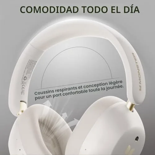 Monster ▫️ Auscultadores sem fios MS-Persona6W com ANC, Bluetooth 6.0, cancelamento ativo de ruído, 60 horas de autonomia, som estéreo Hi-Fi, 3 modos de equalização, branco 4