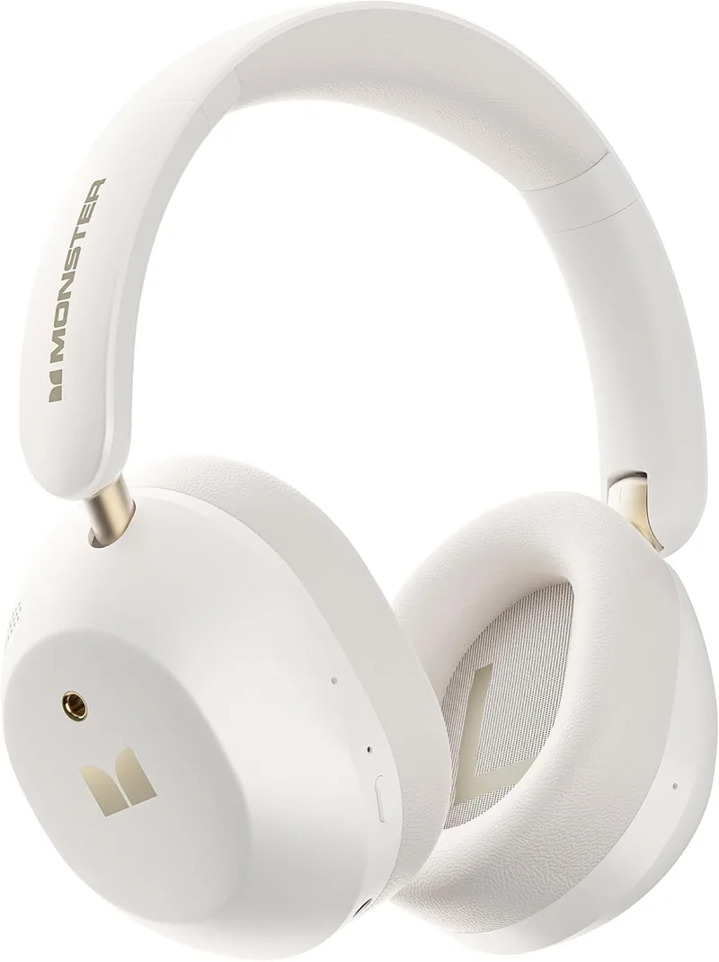 Monster ▫️ Auscultadores sem fios MS-Persona6W com ANC, Bluetooth 6.0, cancelamento ativo de ruído, 60 horas de autonomia, som estéreo Hi-Fi, 3 modos de equalização, branco