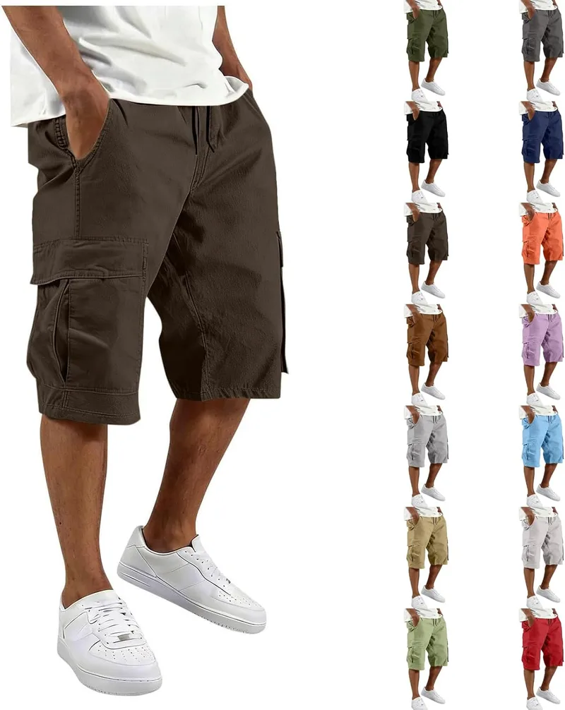 Genérico ▫️ Calções de homem, cargo, bermudas, calções de verão, caminhadas, montanha, trekking, trabalho, militares, casuais, bolsos, fecho de correr, leves, respiráveis, atividades ao ar livre, S-4XL