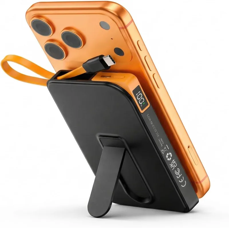 Ntaanoo ▫️ Powerbank para iPhone Magsafe, Bateria externa de carregamento rápido de 10 000 mAh, carregador portátil magnético para iPhone com cabo USB-C de 22,5 W, suporte dobrável para iPhone Air, séries 17, 16, 15, 14, 13 e 12