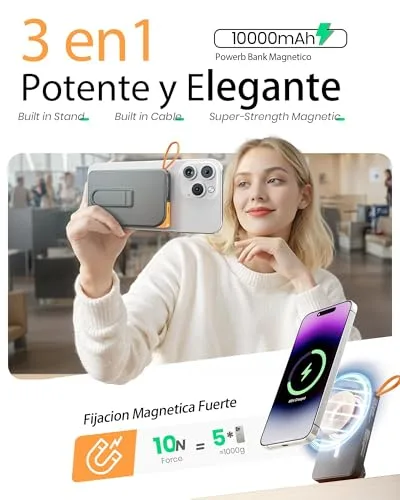 Ntaanoo ▫️ Power Bank 2026 para iPhone Magsafe, Bateria externa de carregamento rápido de 10 000 mAh, carregador portátil magnético para iPhone com cabo USB-C de 22,5 W, suporte dobrável para iPhone Air 17, 16, 15, 14, 13 e 12 2