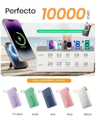 Ntaanoo ▫️ Power Bank 2026 para iPhone Magsafe, Bateria externa de carregamento rápido de 10 000 mAh, carregador portátil magnético para iPhone com cabo USB-C de 22,5 W, suporte dobrável para iPhone Air 17, 16, 15, 14, 13 e 12 5